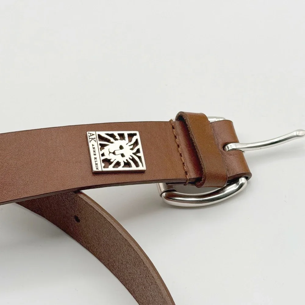 Anne‎ Klein Brown Genuine Leather Belt Womens M Logo Contemporary Classic Preppy